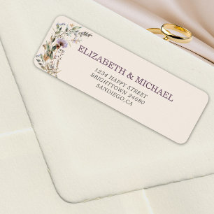 Etiqueta Boda de flores silvestres elegante dirección moder