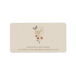 Etiqueta Boda de Flores Silvestres Rústicas Marrones y Mari