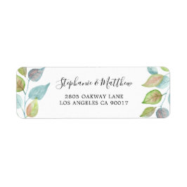 Etiqueta Boda de follaje acuático de hojas coloridas modern