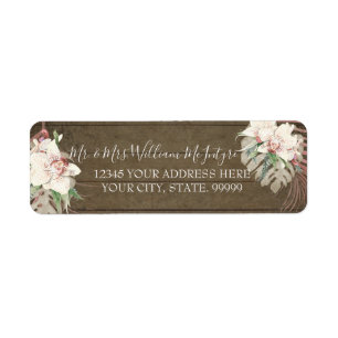Etiqueta Boda de follaje tropical floral de estilo rústico