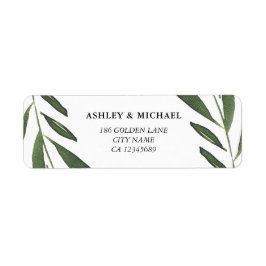 Etiqueta Boda de hoja de acuarela verde elegante moderno