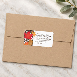 Etiqueta Boda de hojas de otoño rojas elegantes enamorarse