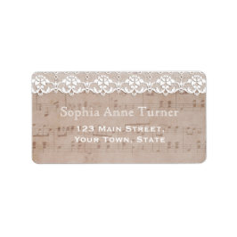 Etiqueta Boda de hojas y encajes de música vintage