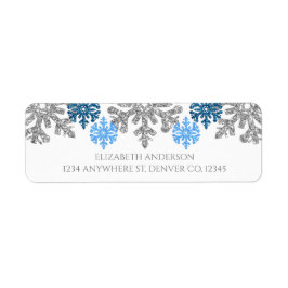 Etiqueta Boda de Invierno Silver Blue Snowflakes