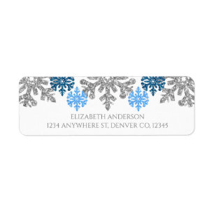 Etiqueta Boda de Invierno Silver Blue Snowflakes