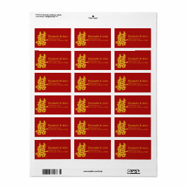 Etiqueta Boda de la felicidad doble moderna Purpurina de or