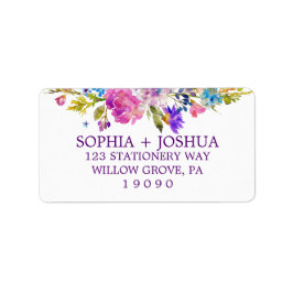 Etiqueta Boda de las flores de color rosa y azul morado