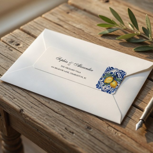 Etiqueta Boda de Limón Mediterráneo Azul (Subido por el creador)