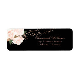 Etiqueta Boda de luces de cadena floral Rosa negro y Rubor