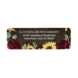 Etiqueta Boda de madera de pino rústico de girasol y rosas