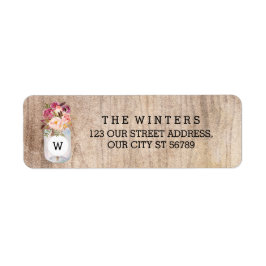 Etiqueta Boda de Madera Rústico Mason Jar Watercolor Flores