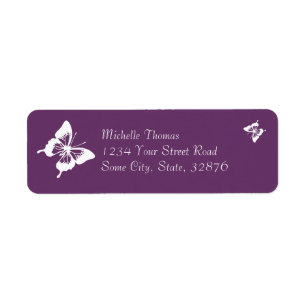 Etiqueta Boda de mariposa morada y blanca