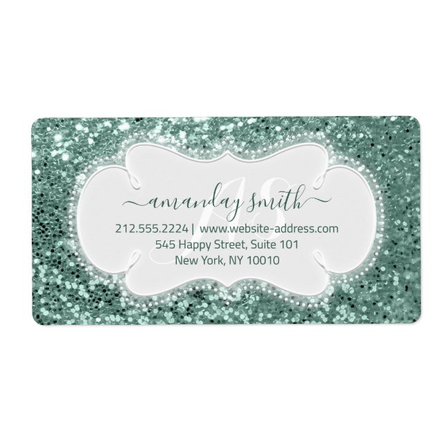 Etiqueta Boda de Monograma Mint Purpurina RSVP Bridal Sweet (Frente)