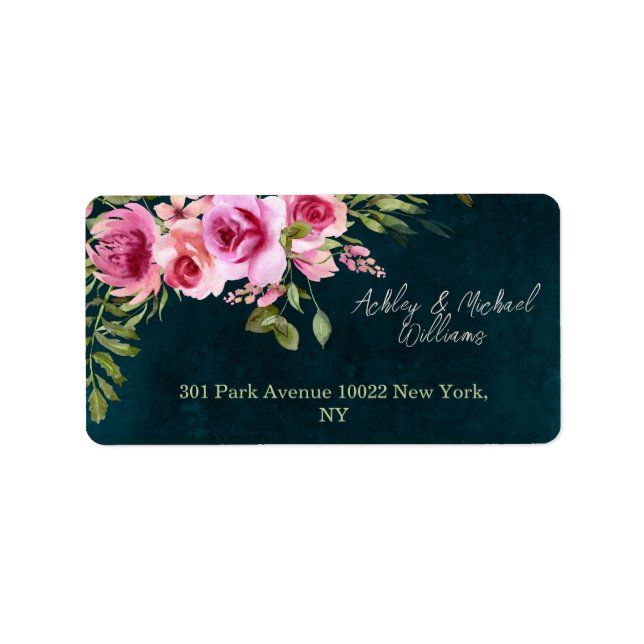 Etiqueta Boda de Moody Dark Floral Verde Esmeralda (Frente)