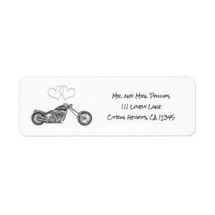 Etiqueta Boda de Motocicletas y Corazones de Plata para Mot