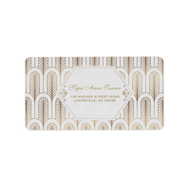 Etiqueta Boda de oro blanco Art Deco Great Gatsby (Frente)
