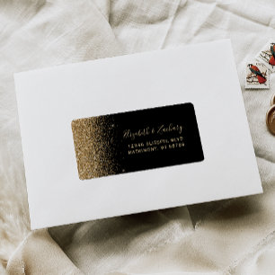 Etiqueta Boda de oro negro Glitter Faux RSVP Auto-Direccion