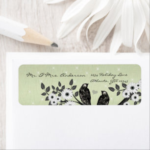 Etiqueta Boda de pájaros de amor en el bosque encantado