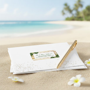 Etiqueta Boda de playa de hojas de palmera verde y Relieve 