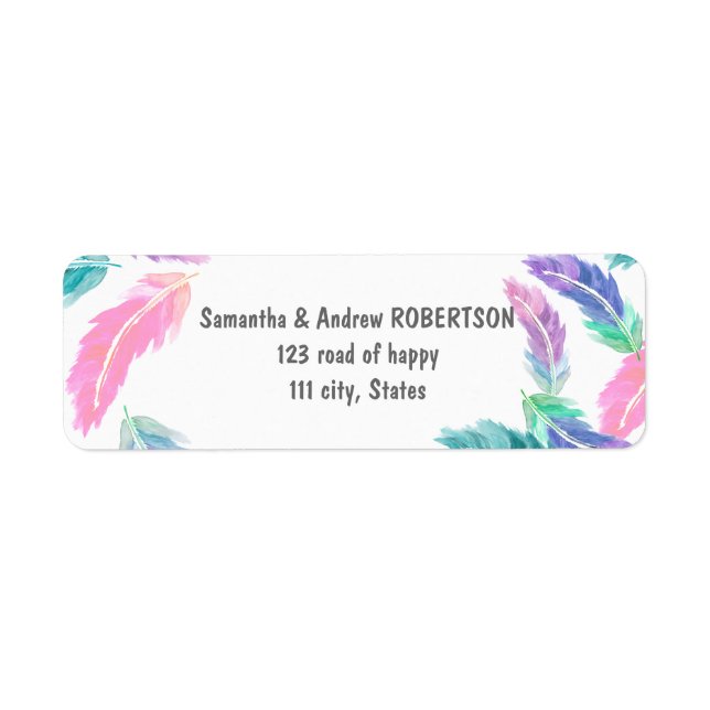 Etiqueta Boda de plumas acuáticas pintadas (Frente)