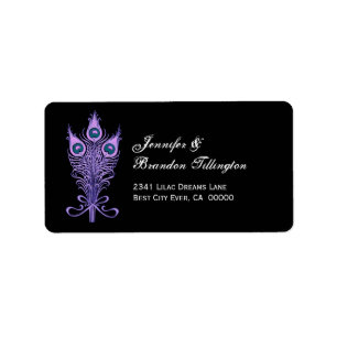 Etiqueta Boda de plumas de pavo real morado