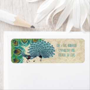 Etiqueta Boda de plumas de pavo real vintage