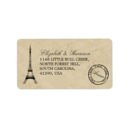 Etiqueta Boda de Postmark de la Torre Eiffel Vintage