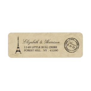 Etiqueta Boda de Postmark de la Torre Eiffel Vintage