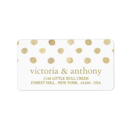 Etiqueta Boda de puntos modernos de polka blanco y dorado