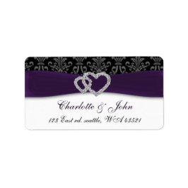 Etiqueta Boda de Purple Damask Diamante