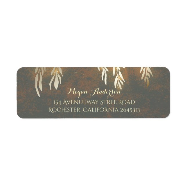 Etiqueta Boda de ramas Gold Willow Tree (Frente)