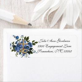 Etiqueta Boda de rosas azules católicas elegantes