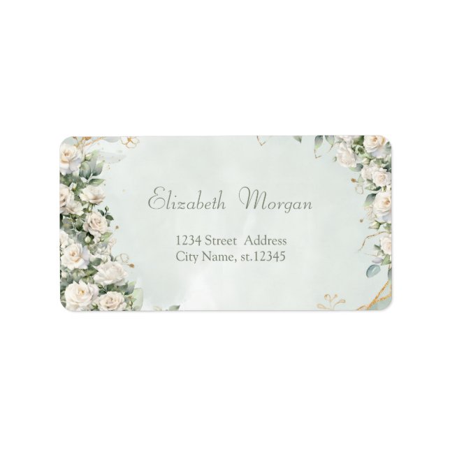 Etiqueta Boda de Rosas Blancas Elegantes (Frente)