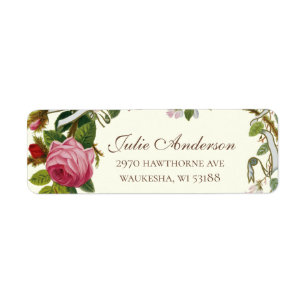 Etiqueta Boda de rosas rosadas vintage elegantes