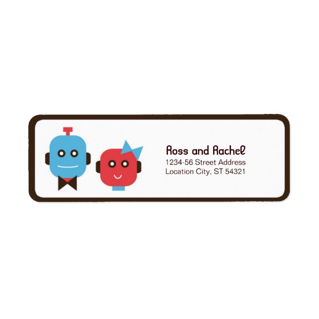 Etiqueta Boda de temas de Robot Cute (Frente)