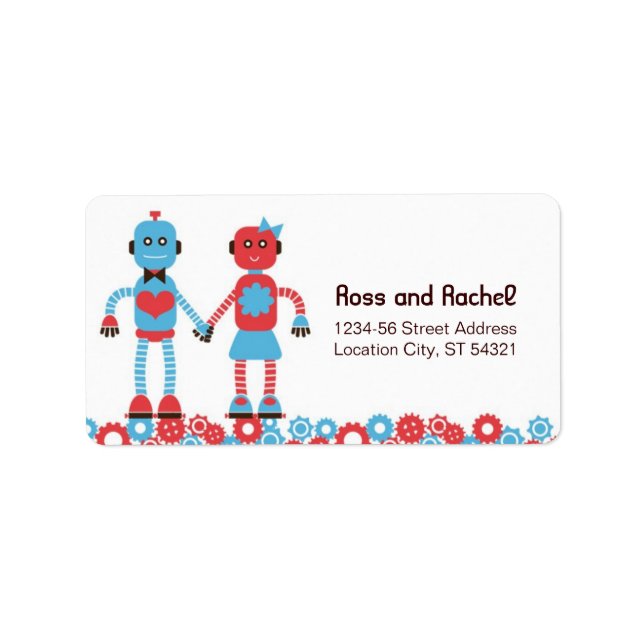 Etiqueta Boda de temas de Robot Cute (Frente)