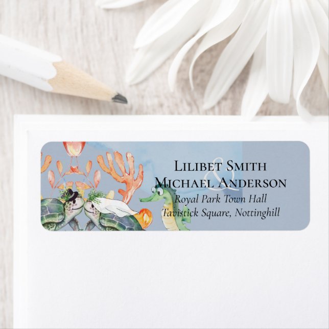 Etiqueta Boda de tortugas marinas con novia y novio (In situ)