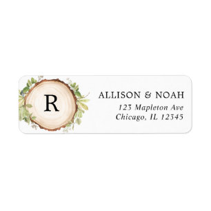 Etiqueta Boda de trozos de madera de bosque al aire libre r