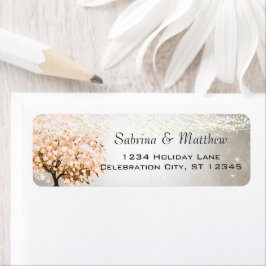 Etiqueta Boda del árbol de hoja de corazón de melocotón