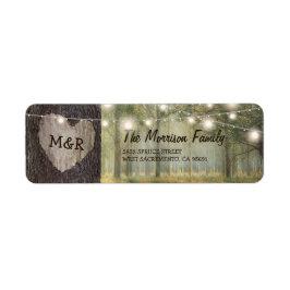 Etiqueta Boda del árbol del corazón tallado | Luces de cade