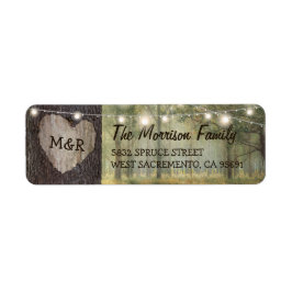 Etiqueta Boda del árbol del corazón tallado | Luces de cade