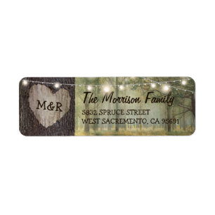 Etiqueta Boda del árbol del corazón tallado   Luces de cade