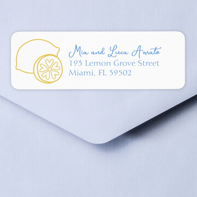 Etiqueta Boda del Citrus Mediterráneo de Moda de limón capr (Effortlessly chic address labels perfect for your Mediterranean-themed wedding invitations.)