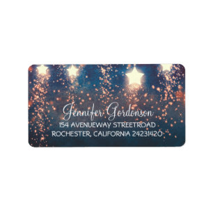 Etiqueta Boda del purpurina de las estrellas de la luna