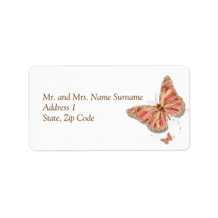 Etiqueta boda del tema de la mariposa de coral