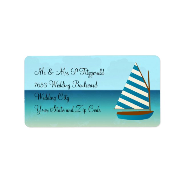 Etiqueta Boda del velero azul y blanco (Frente)