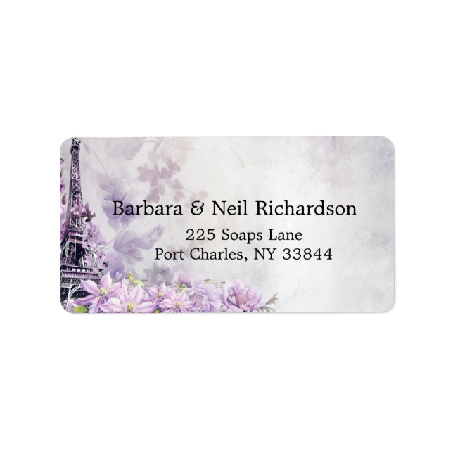 Etiqueta Boda Eiffel Tower Lavender Romance (Frente)