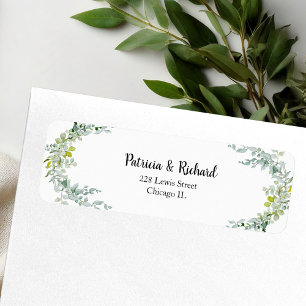 Etiqueta Boda elegante con vegetación de eucalipto