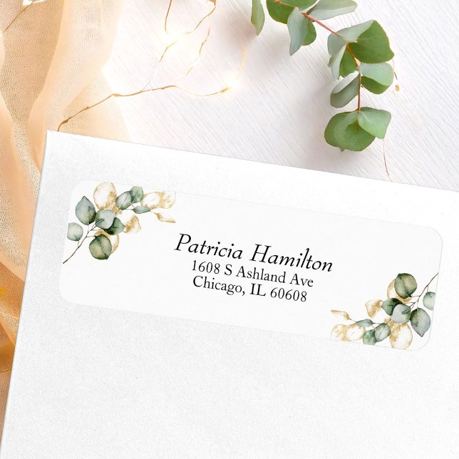 Etiqueta Boda elegante con vegetación dorada (Subido por el creador)