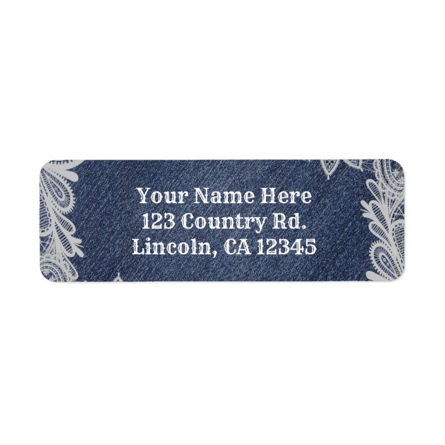 Etiqueta Boda elegante de encaje floral blanco y denim (Frente)